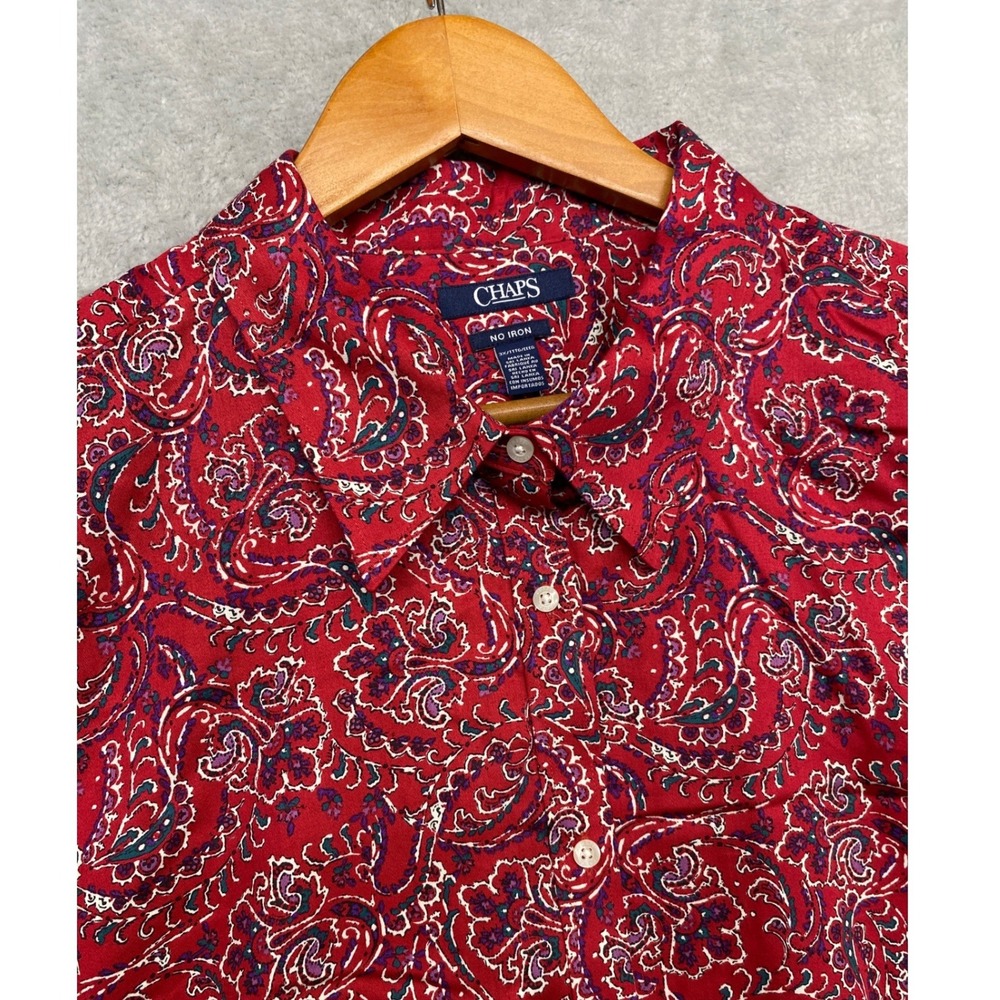 Chaps LS Button Down No Iron Red Paisley Cotton 3X Cottagecore Boho Americana - Picture 4 of 12